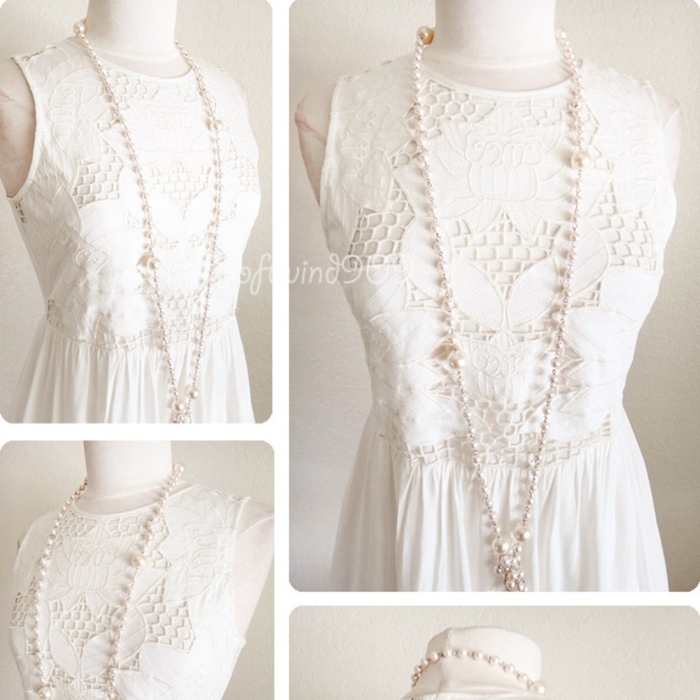 Ivory Cream Lotus Floral Embroidery Babydoll Dress - Picture 5 of 8